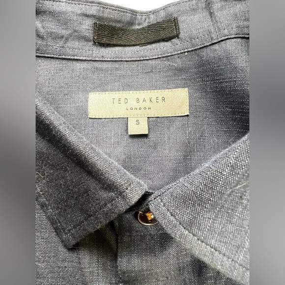 TED BAKER Navy blue linen long sleeve button‎ down shirt size 5/XL. - Picture 10 of 13